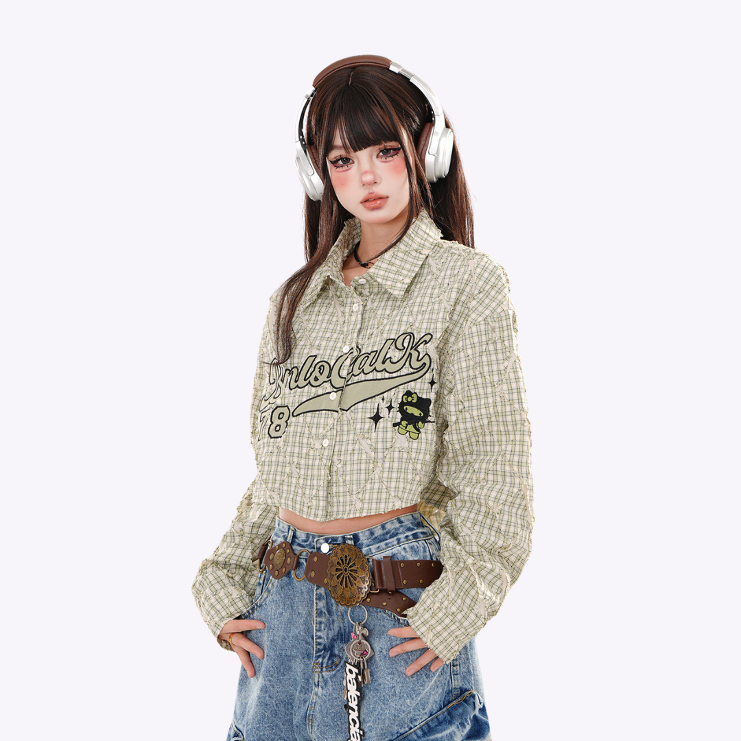 Image of Retro Plaid Crop Shirt